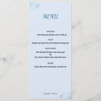 Cartão de Menu de Casamento Floral em Aquarela Azu