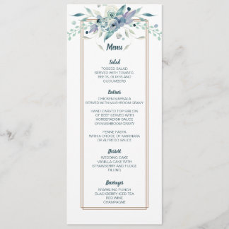 Cartão de Menu de Casamento Floral em Aquarela de 