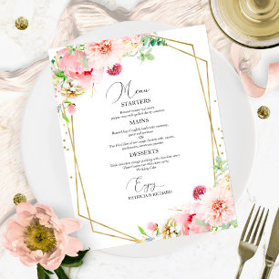 Cartão de Menu de Casamento Floral Geométrico Rosa