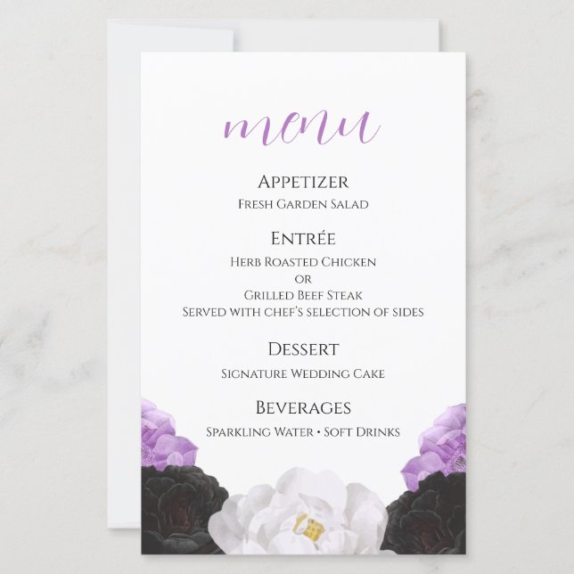 Cartão de Menu de Casamento Floral Lavanda (Frente)