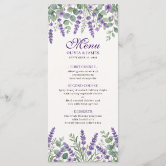 Cartão de Menu de Casamento Floral Lavanda Elegant