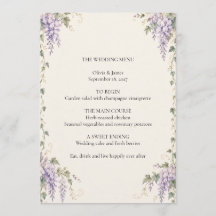 Cartão de Menu de Casamento Floral Lavanda Jardim