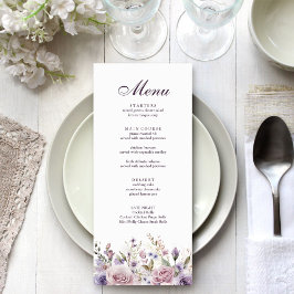 Cartão de Menu de Casamento Floral Lilás