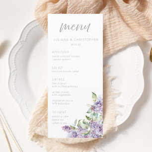 Cartão de Menu de Casamento Floral Lilás em Aquare