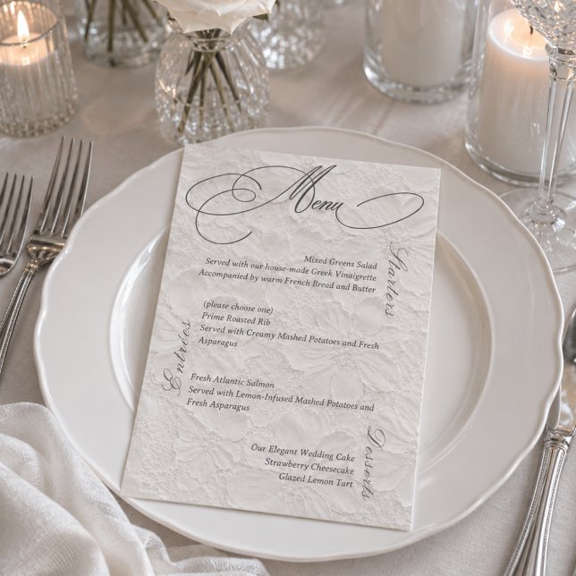 Cartão de Menu de Casamento Floral Romântico Cinza (Criador carregado)