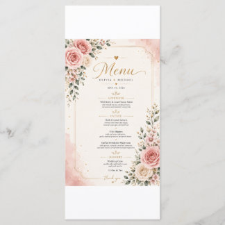 Cartão de Menu de Casamento Floral Rosa Bege | Aqu