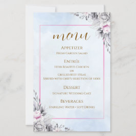 Cartão de Menu de Casamento Floral Rosa Romântico