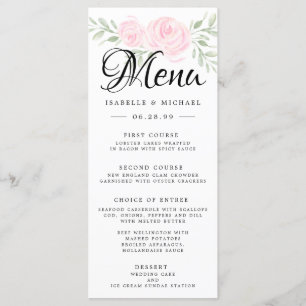 Cartão de Menu de Casamento Floral Rosa Rosa Rosa