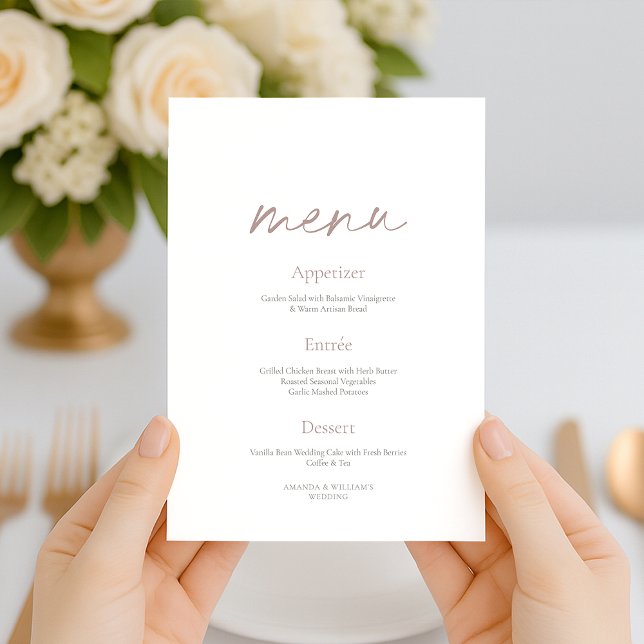 Cartão de Menu de Casamento Floral Rosado Minimali (Criador carregado)