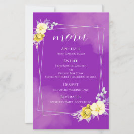 Cartão de Menu de Casamento Floral Roxo