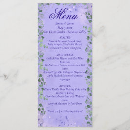 Cartão de Menu de Casamento Floral Roxo Elegante