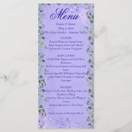 Cartão de Menu de Casamento Floral Roxo Elegante
