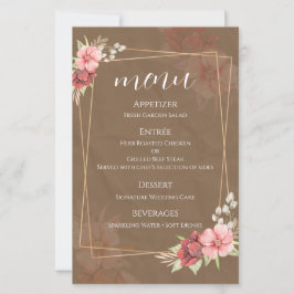 Cartão de Menu de Casamento Floral Rústico