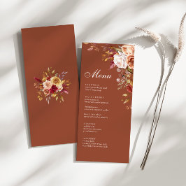Cartão de Menu de Casamento Floral Terracota Boho 