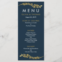 Cartão de Menu de Casamento Folha Dourada Folha de