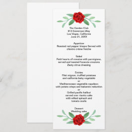 Cartão de Menu de Casamento Foliar Vermelho Floral