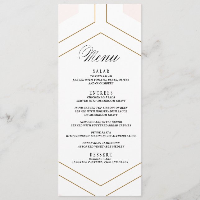 Cartão de Menu de Casamento Geométrico com Diamant (Frente)