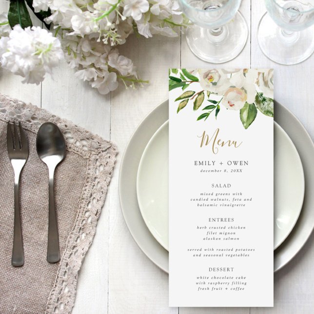 Cartão de Menu de Casamento Gilded Blooms (Criador carregado)