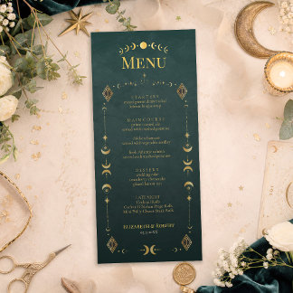 Cartão de Menu de Casamento Gótico Celestial em Az