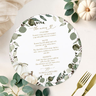 Cartão de Menu de Casamento Greenery Pumpkin Circl