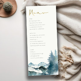 Cartão de Menu de Casamento Grey Blush Blue Mounta