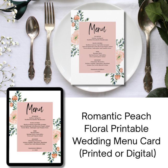 Cartão de Menu de Casamento Imprimível Floral para (Criador carregado)