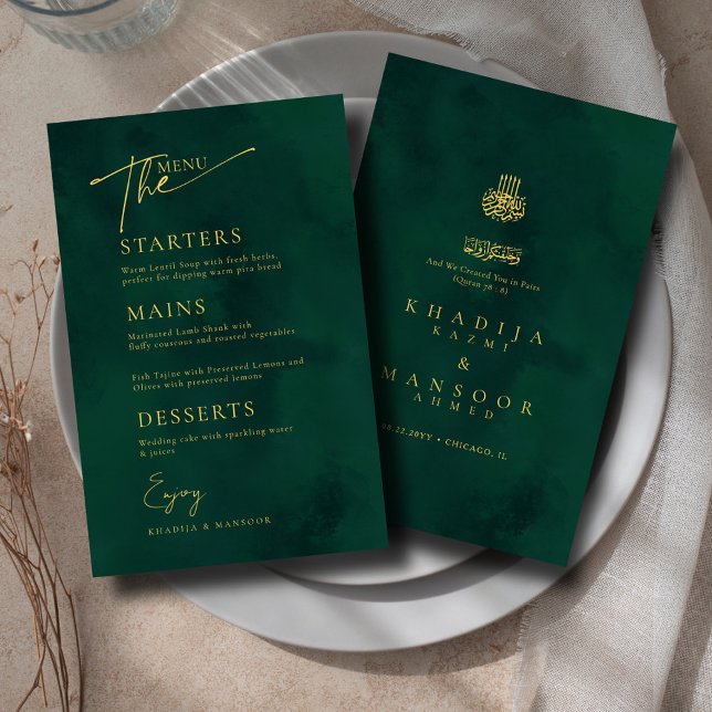 Cartão de Menu de Casamento Islâmico Dourado Esmer (Criador carregado)