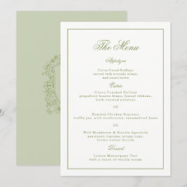 Cartão de Menu de Casamento Jardim Crista Verde Sa