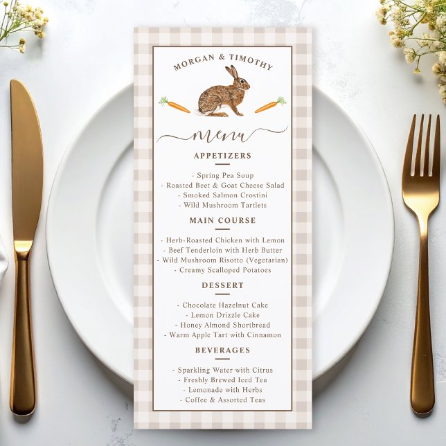 Cartão de Menu de Casamento Lebre da Floresta Bege (Criador carregado)