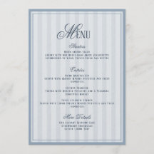 Cartão de Menu de Casamento Listrado Azul