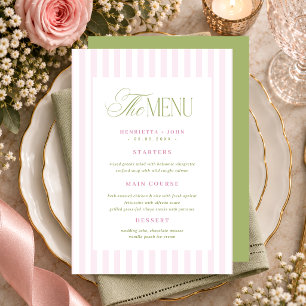 Cartão de Menu de Casamento Listras Rosa Verde Vin