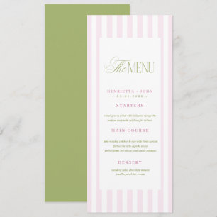 Cartão de Menu de Casamento Listras Rosa Verde Vin