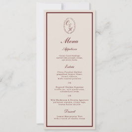 Cartão de Menu de Casamento Longo com Monograma em