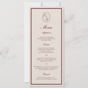Cartão de Menu de Casamento Longo com Monograma em