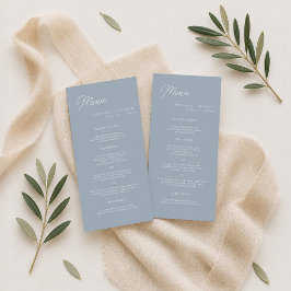 Cartão de Menu de Casamento Longo em Azul Empoeira