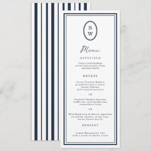 Cartão de Menu de Casamento Longo Monograma Marinh