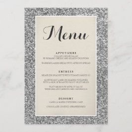 Cartão de Menu de Casamento Luminoso de Prata Eleg