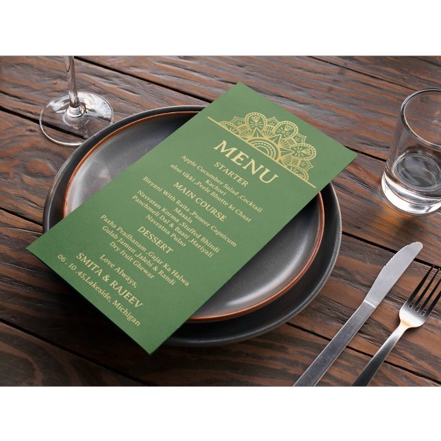 Cartão de Menu de Casamento Mandala Dourada (Criador carregado)