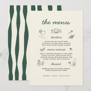 Cartão de Menu de Casamento Manuscrito Desenhado à