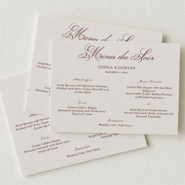 Cartão de Menu de Casamento Marfim e Borgonha Old