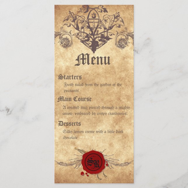 Cartão de Menu de Casamento Medieval (Frente)