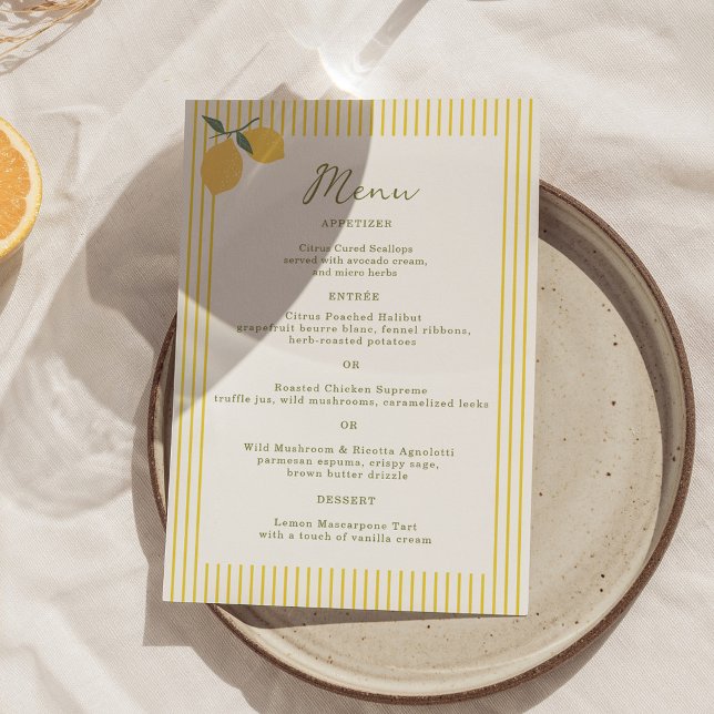 Cartão de Menu de Casamento Minimal Lemon Amalfi C (Criador carregado)