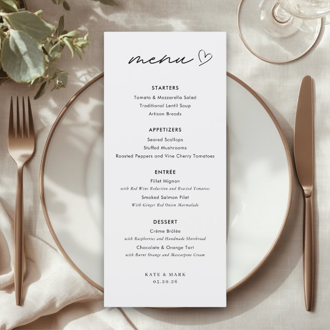 Cartão de Menu de Casamento Minimalista (Criador carregado)