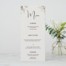Cartão de menu de casamento minimalista floral de