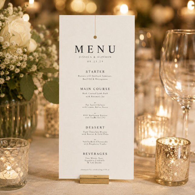 Cartão de Menu de Casamento Minimalista Moderno (Criador carregado)
