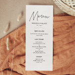 Cartão de menu de casamento minimalista moderno<br><div class="desc">Moderno,  simples e limpo: adote esta design minimalista manuscrita para a sua papelaria de casamento. Cores totalmente personalizáveis.</div>