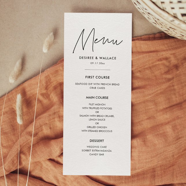 Cartão de menu de casamento minimalista moderno (Criador carregado)