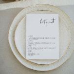 Cartão de Menu de Casamento Minimalista Moderno Ed<br><div class="desc">Este menu de casamento "comer vamos" apresenta uma fonte manuscrita e design minimalista limpa. É a design moderna que a torna a adição perfeita a qualquer evento.</div>
