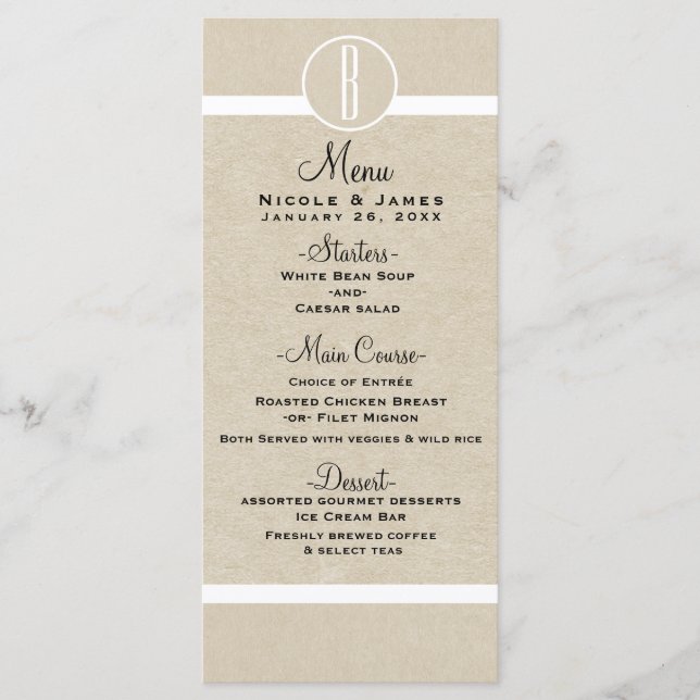 Cartão de Menu de Casamento Minimalista Rústico Kr (Frente)