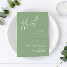 Cartão de Menu de Casamento Minimalista Verde Sage